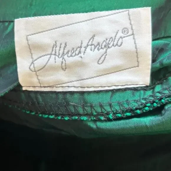 80s Emerald Green Taffeta Dress – Whimsygoth Puff Sleeve Midi S - Picture 8 of 8